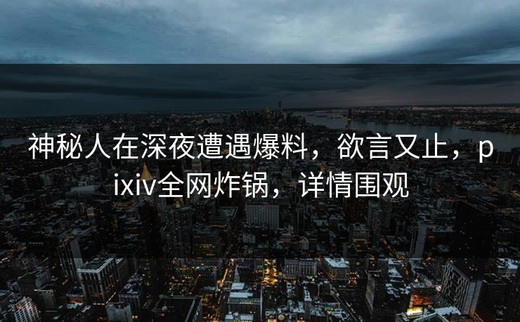 神秘人在深夜遭遇爆料，欲言又止，pixiv全网炸锅，详情围观