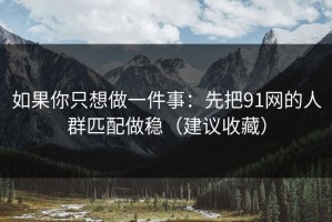 如果你只想做一件事：先把91网的人群匹配做稳（建议收藏）