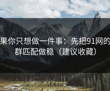 如果你只想做一件事：先把91网的人群匹配做稳（建议收藏）