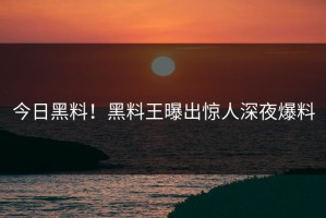 今日黑料！黑料王曝出惊人深夜爆料