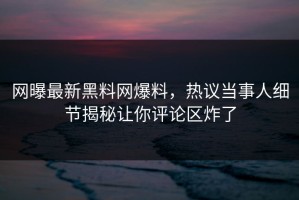 网曝最新黑料网爆料，热议当事人细节揭秘让你评论区炸了