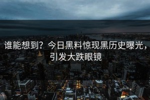 谁能想到？今日黑料惊现黑历史曝光，引发大跌眼镜