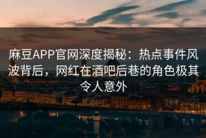 麻豆APP官网深度揭秘：热点事件风波背后，网红在酒吧后巷的角色极其令人意外