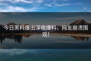 今日黑料爆出深夜爆料，网友崩溃围观！