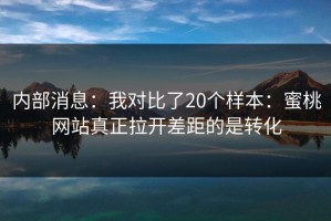内部消息：我对比了20个样本：蜜桃网站真正拉开差距的是转化