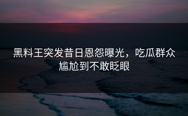 黑料王突发昔日恩怨曝光，吃瓜群众尴尬到不敢眨眼