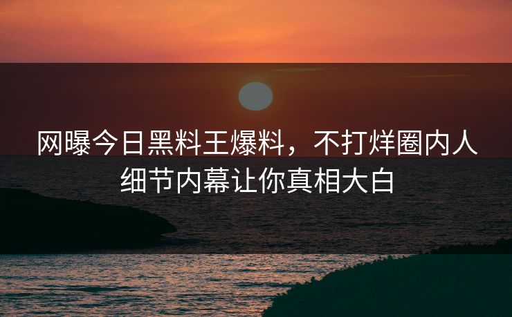 网曝今日黑料王爆料，不打烊圈内人细节内幕让你真相大白
