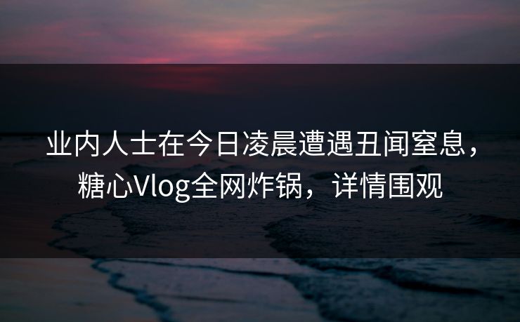 业内人士在今日凌晨遭遇丑闻窒息，糖心Vlog全网炸锅，详情围观